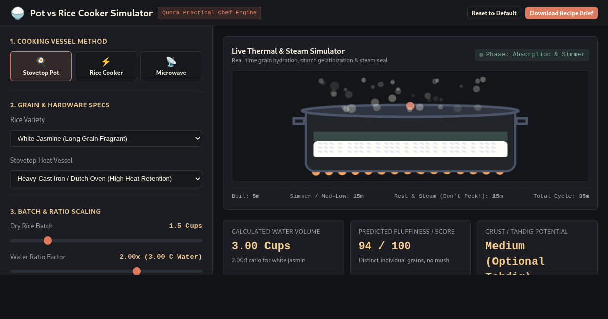 Pot vs Rice Cooker Method Simulator & Calculator preview