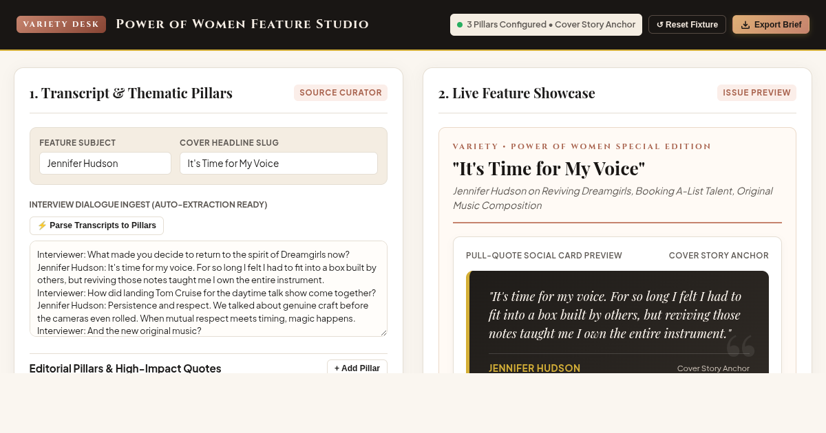 Power of Women Feature Studio & Interview Breakdown Workbench preview