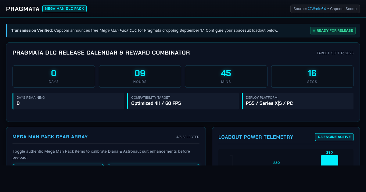 Pragmata DLC Release Calendar & Reward Combinator preview