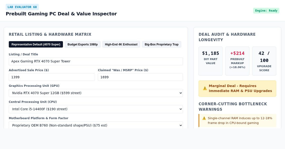Prebuilt Gaming PC Deal & Value Inspector preview