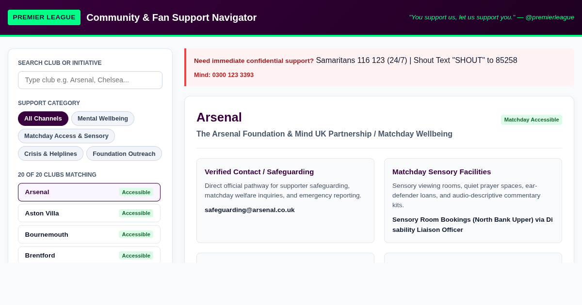 Premier League Fan & Community Support Navigator preview
