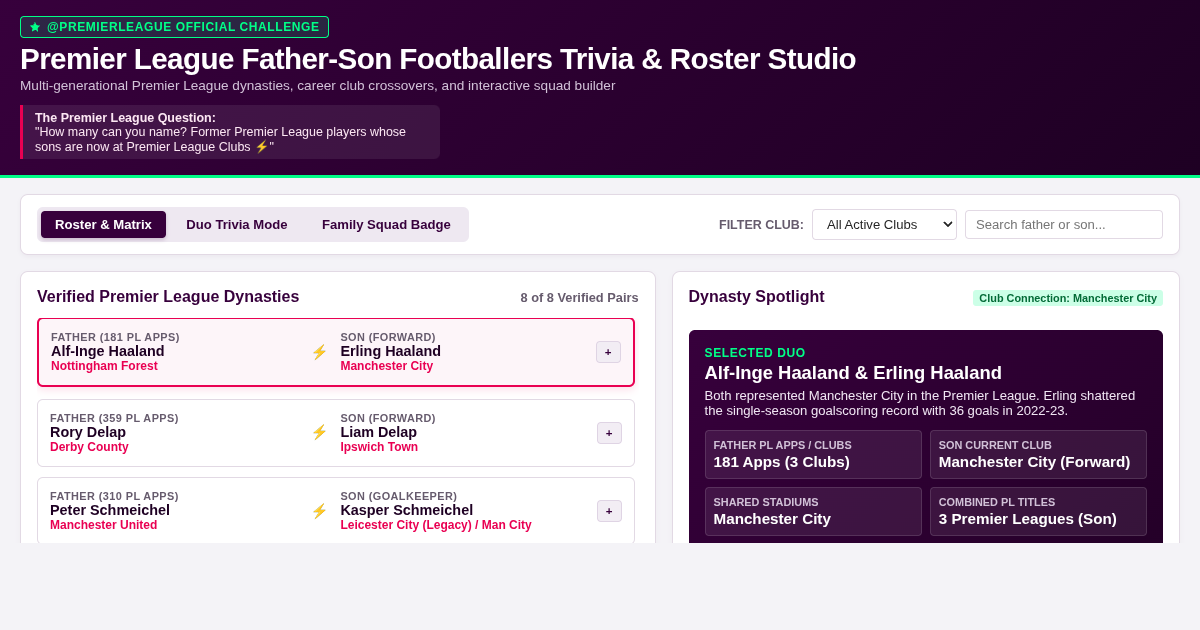 Premier League Father-Son Footballers Trivia & Roster Studio preview