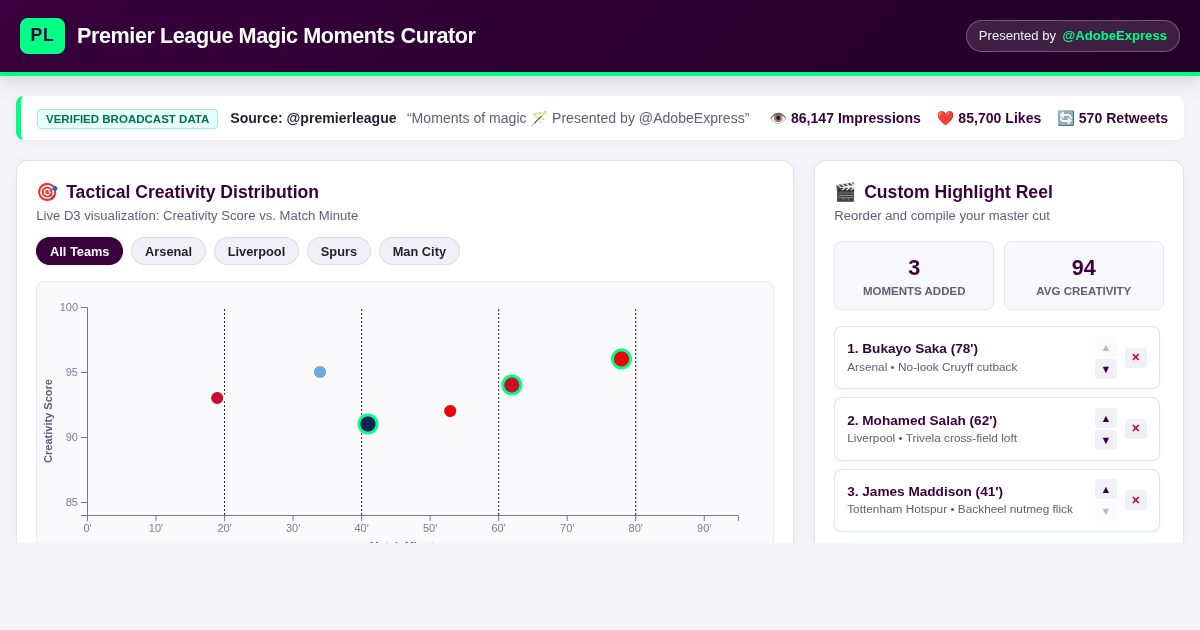 Premier League Magic Moments Curator & Stats Visualizer preview