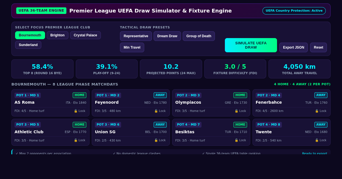 Premier League UEFA Draw Simulator & European Fixture Engine preview