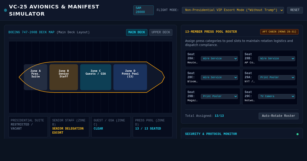 Air Force One Flight Manifest & Press Pool Protocol Simulator preview