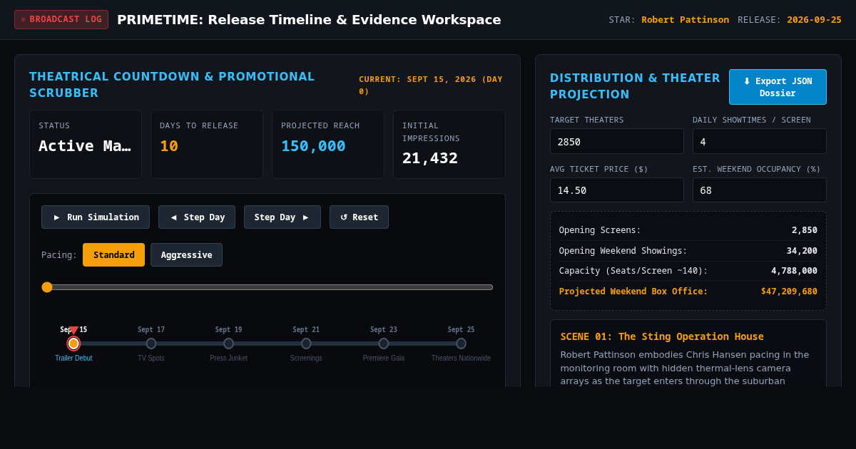 PRIMETIME: Release Timeline & Evidence Workspace preview