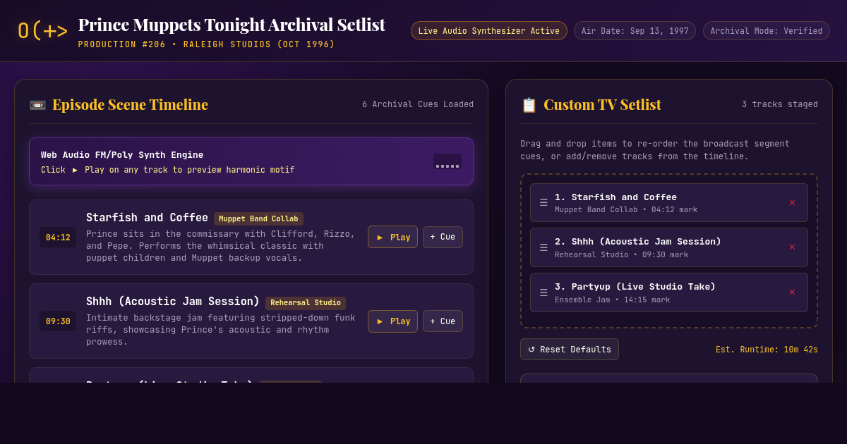 Prince Muppets Tonight Archival Setlist & Scene Sequencer preview