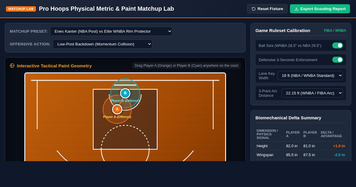 Pro Hoops Physical Metric & Paint Matchup Lab preview