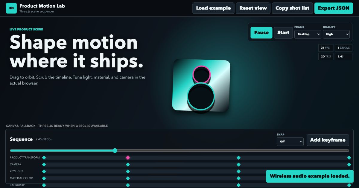 Three.js Product Motion Lab preview