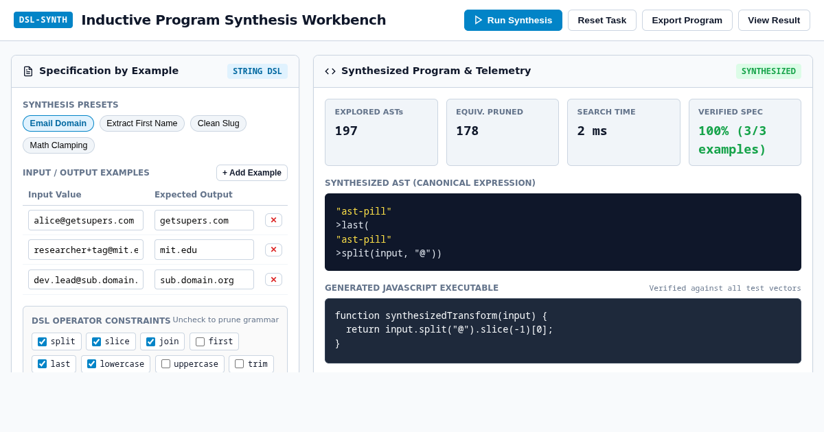 Inductive Program Synthesis Workbench preview