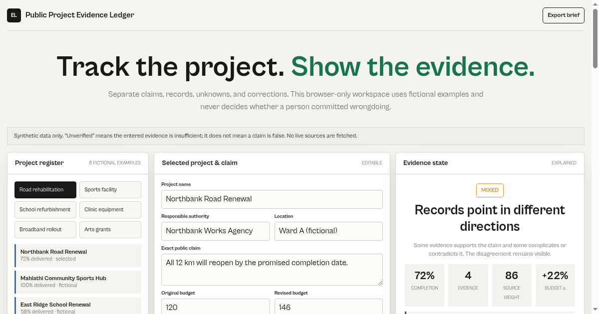 Public Project Evidence Ledger preview