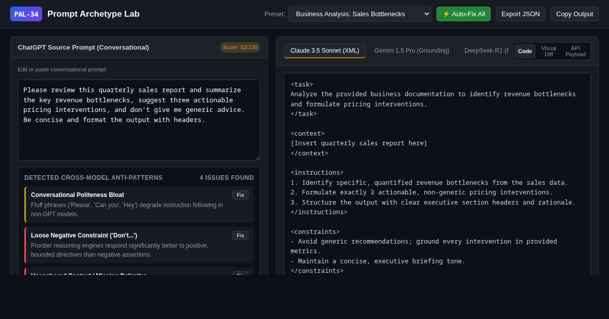 Prompt Archetype Lab | Cross-Model AI Prompt Refactoring preview