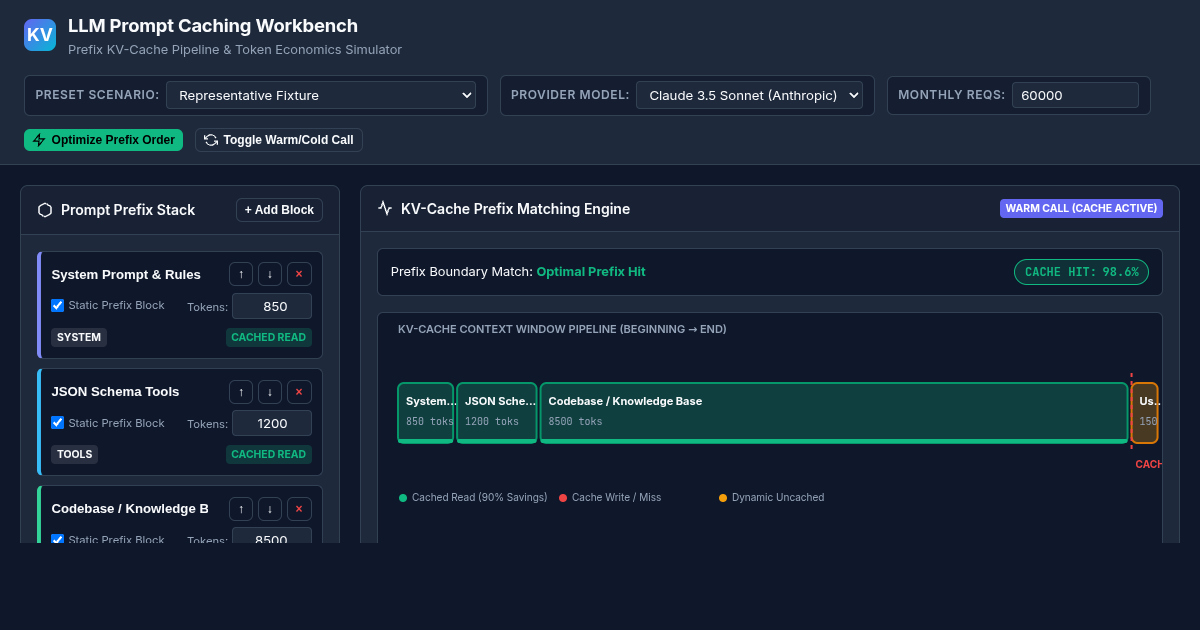 LLM Prompt Caching & Token Economics Workbench preview