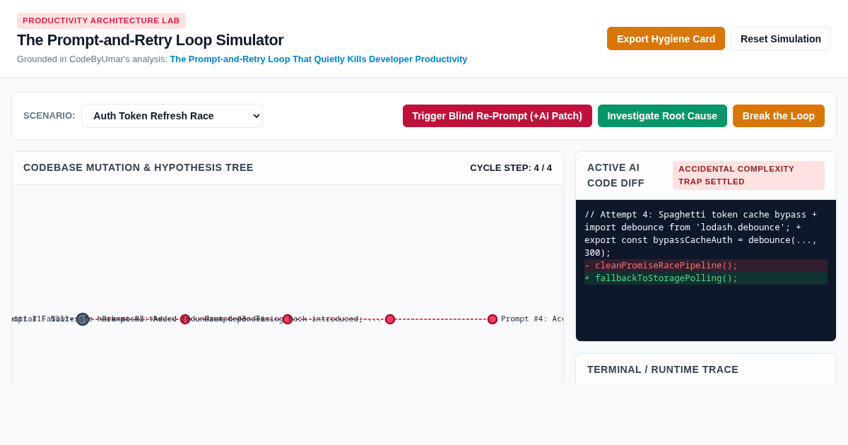 The Prompt-and-Retry Loop Simulator | AI Debugging & Debt Engine preview