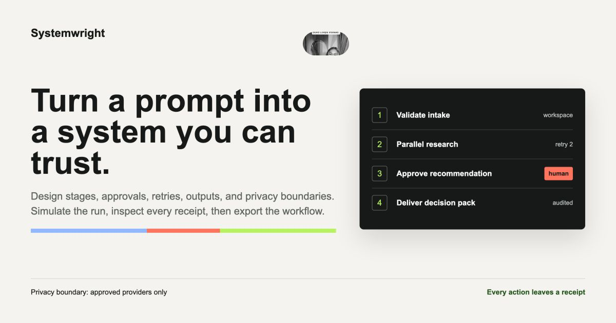 Systemwright — Turn a prompt into an auditable AI workflow preview