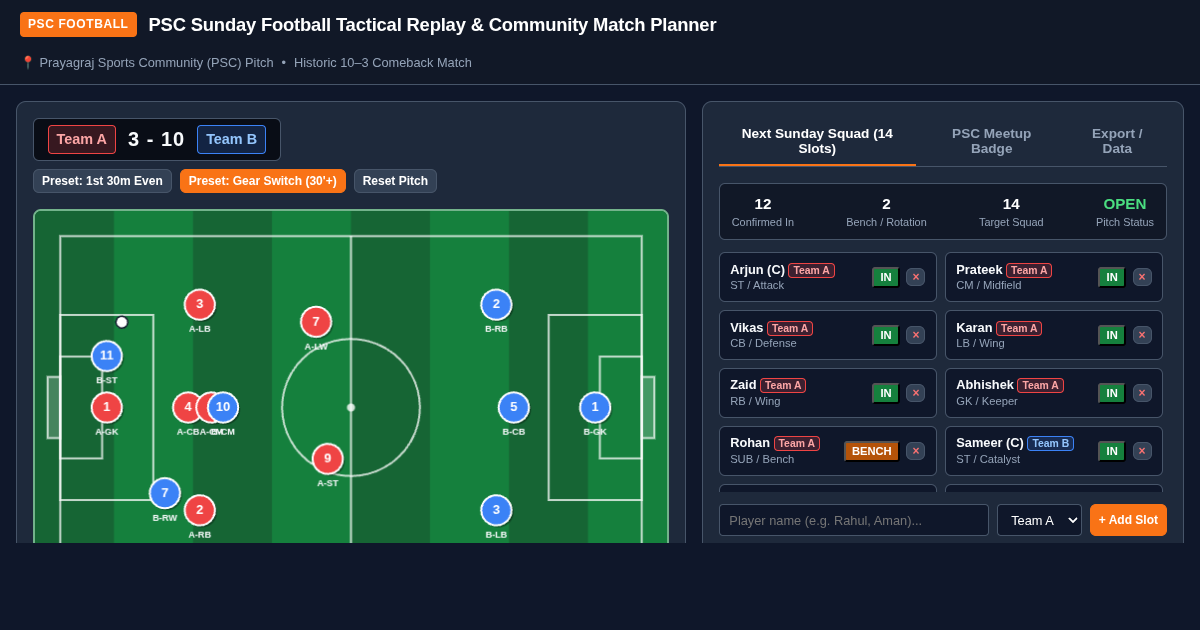 PSC Sunday Football Tactical Replay & Community Match Planner preview