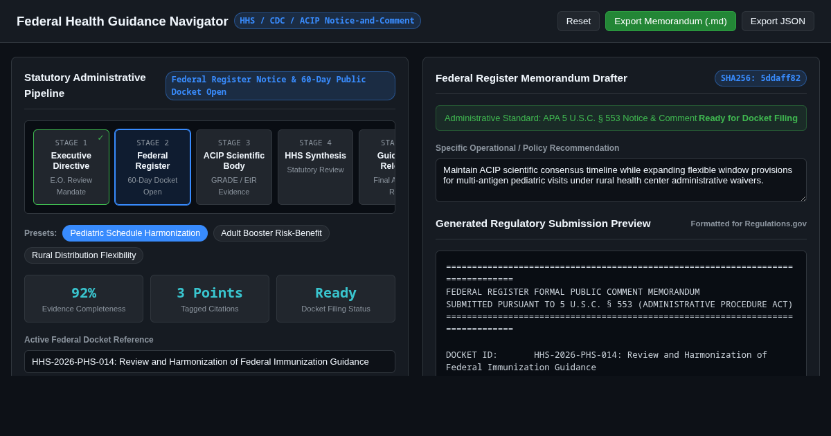 Federal Health Guidance Public Comment & Guideline Review Navigator preview