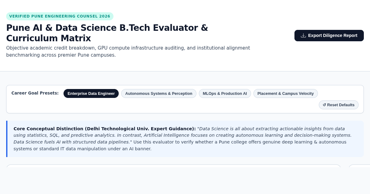 Pune AI & Data Science B.Tech Evaluator & Curriculum Matrix preview