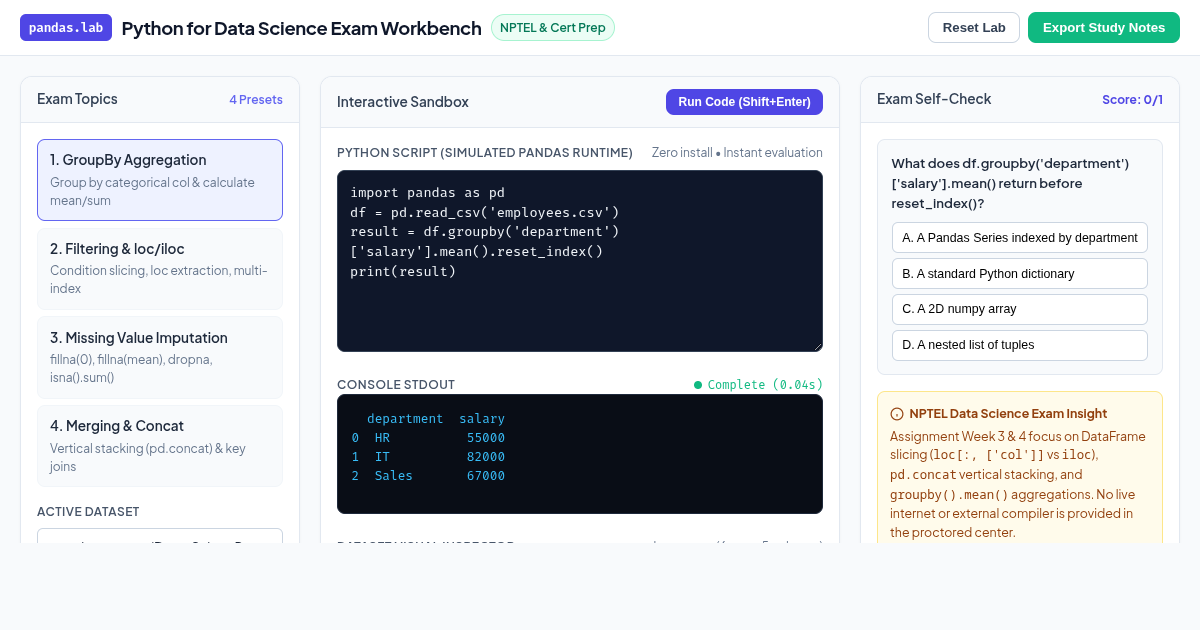 Python for Data Science Exam Sandbox & Pandas Lab preview