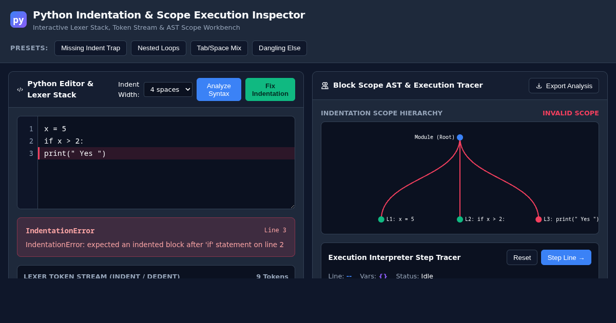 Python Indentation & Scope Execution Inspector preview