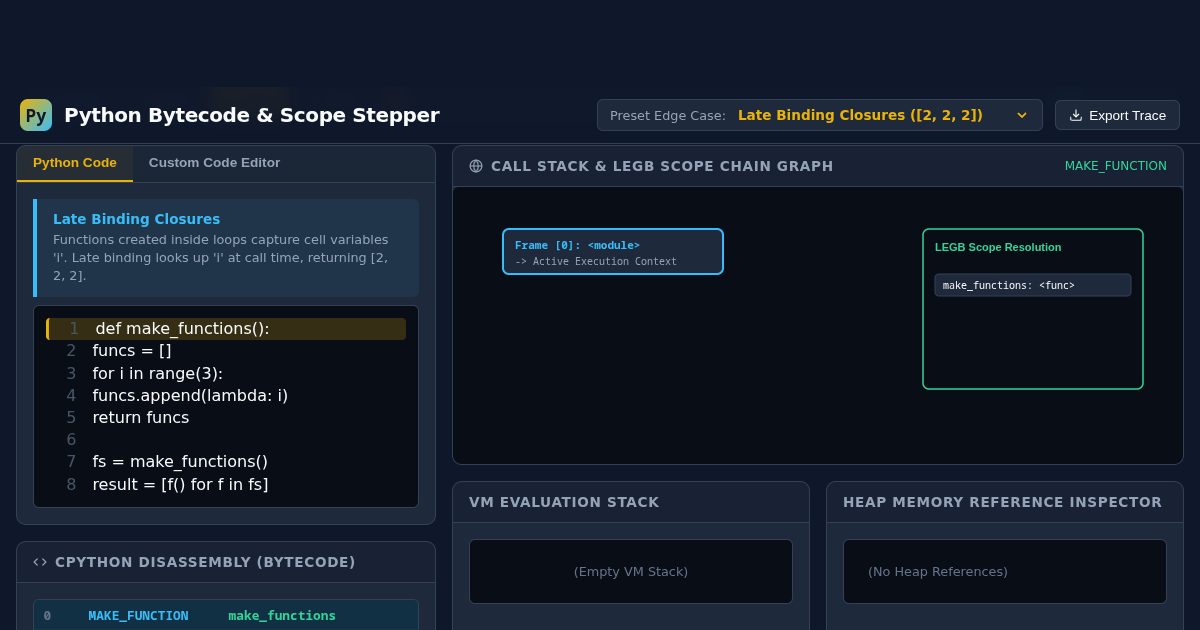 Python Bytecode & Scope Execution Visualizer preview