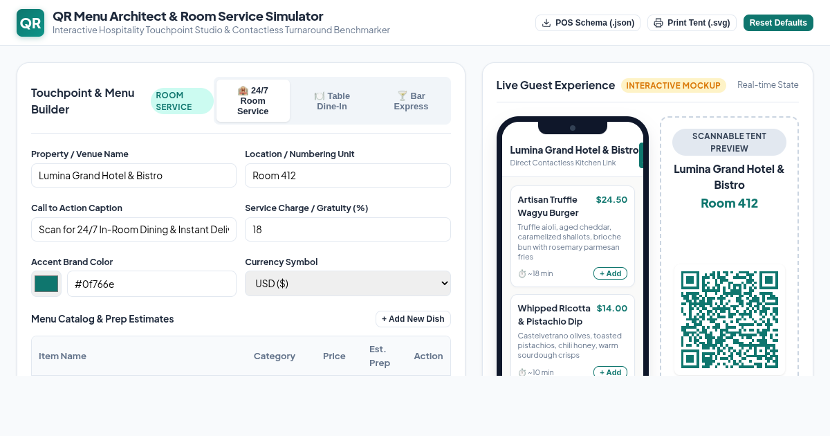 QR Menu Architect & Room Service Flow Simulator preview