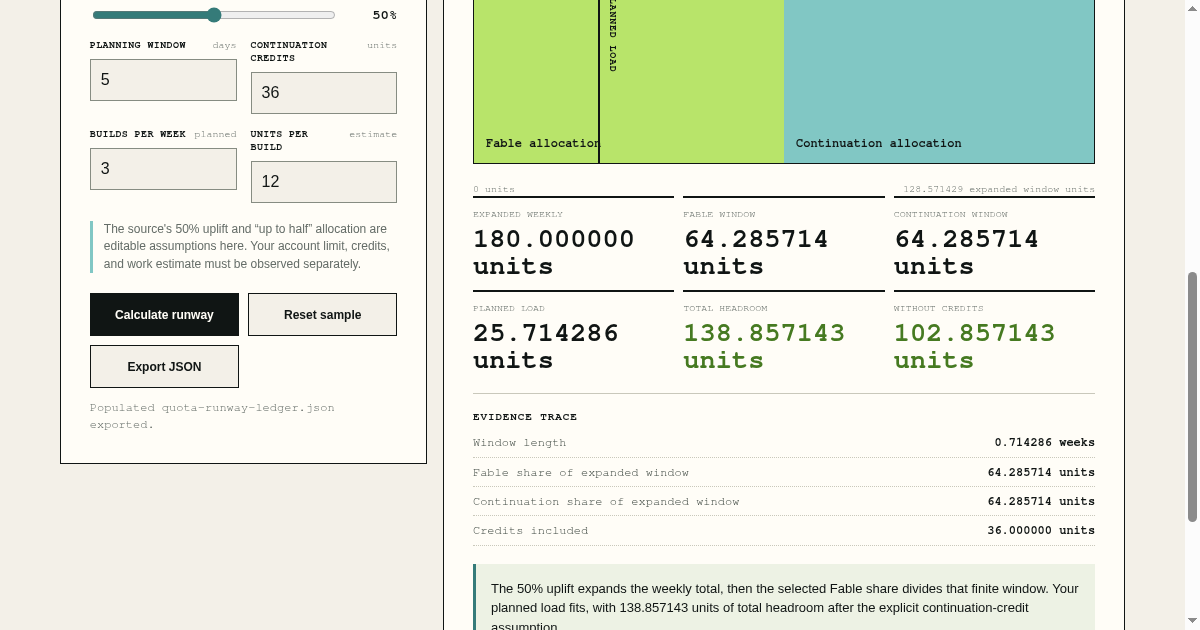 Quota Runway Ledger preview