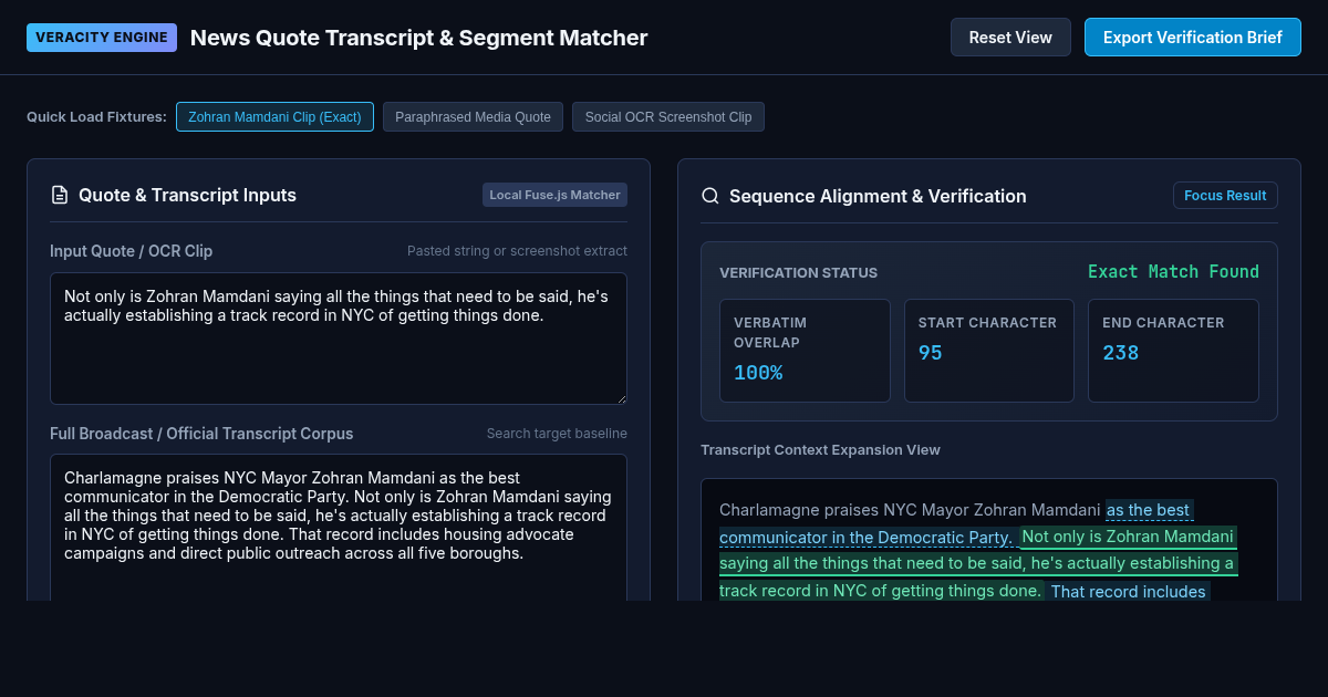 News Quote Transcript & Segment Matcher preview