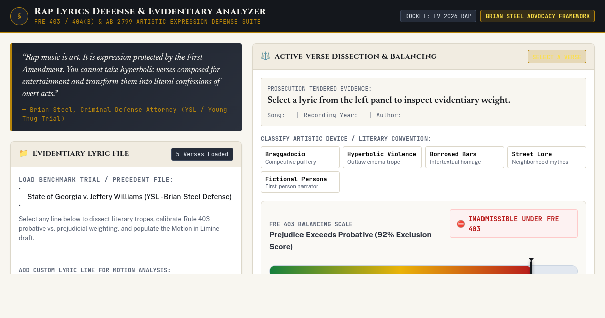 Rap Lyrics Defense & Evidentiary Analyzer | Legal Evidentiary Workbench preview
