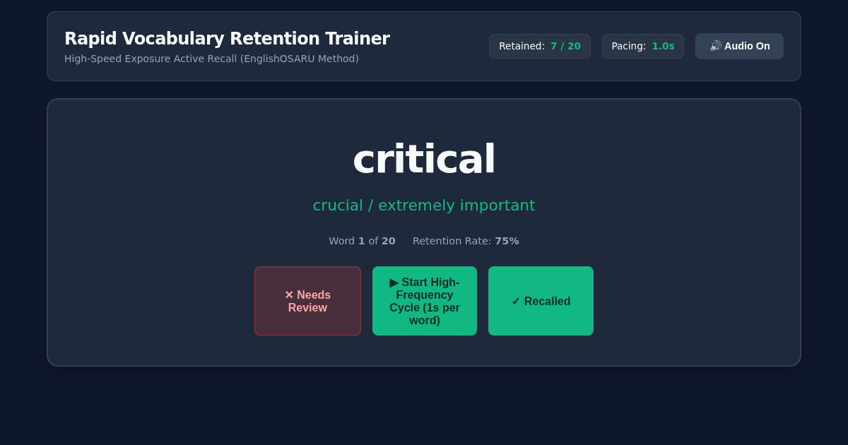 Rapid Vocabulary Retention Trainer - Active Pacing Recall preview