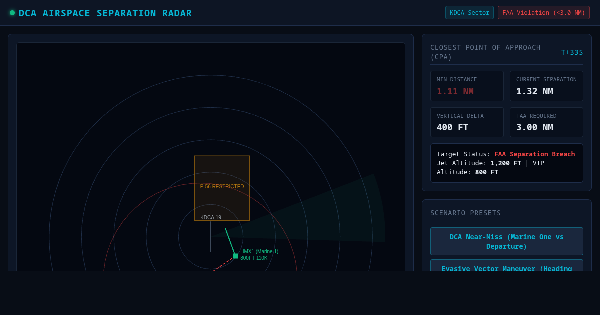 DCA Airport Near-Miss & Separation Distance Simulator preview