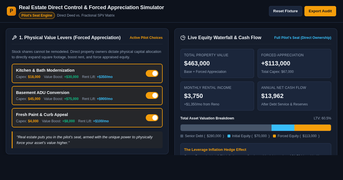 Real Estate Direct Control & Forced Appreciation Simulator preview