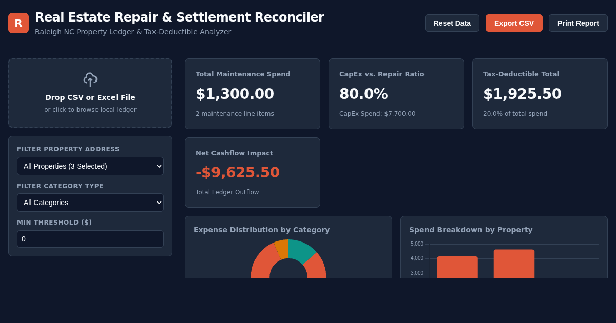 Real Estate Repair & Settlement Expense Reconciler preview
