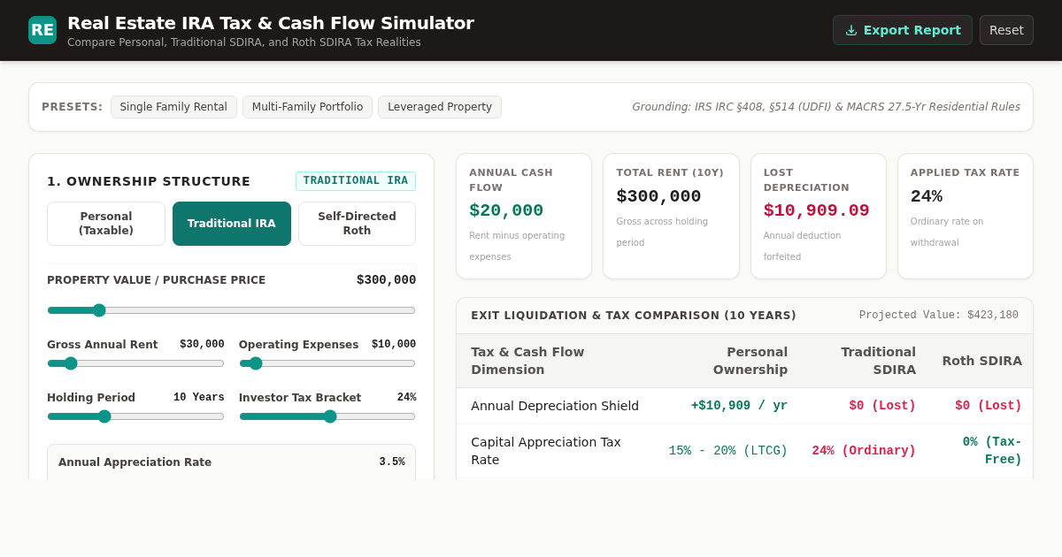 Real Estate IRA Tax & Cash Flow Simulator preview