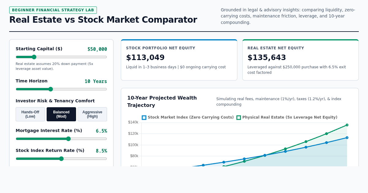 Real Estate vs Stock Market Beginner Investment Comparator preview