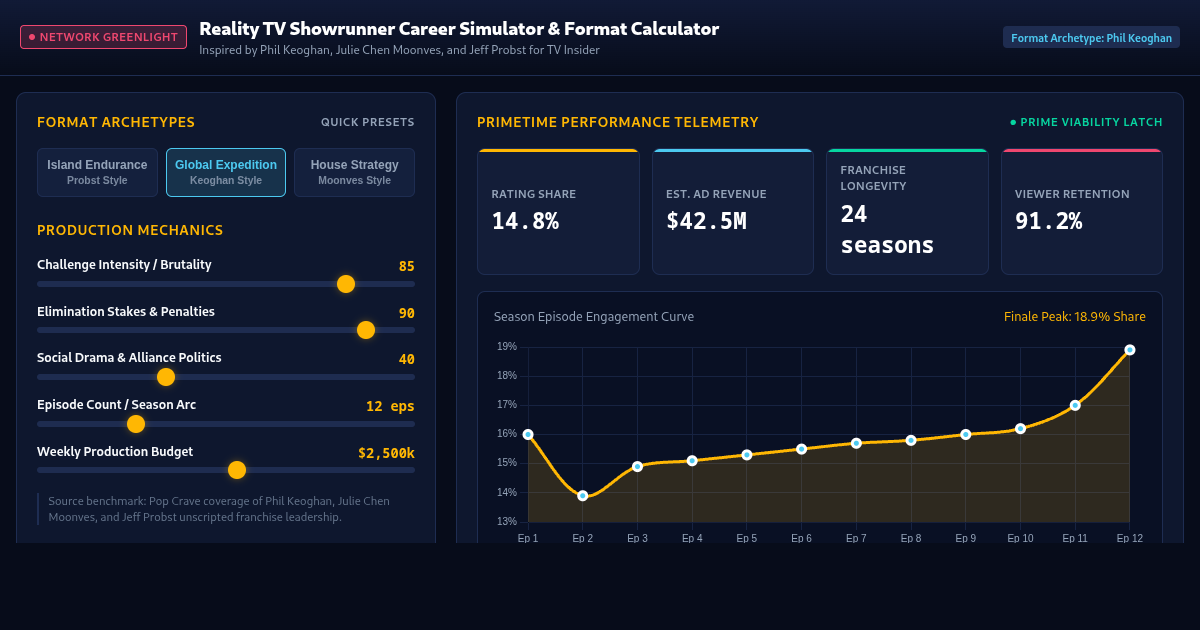 Reality TV Showrunner Career Simulator & Format Calculator preview