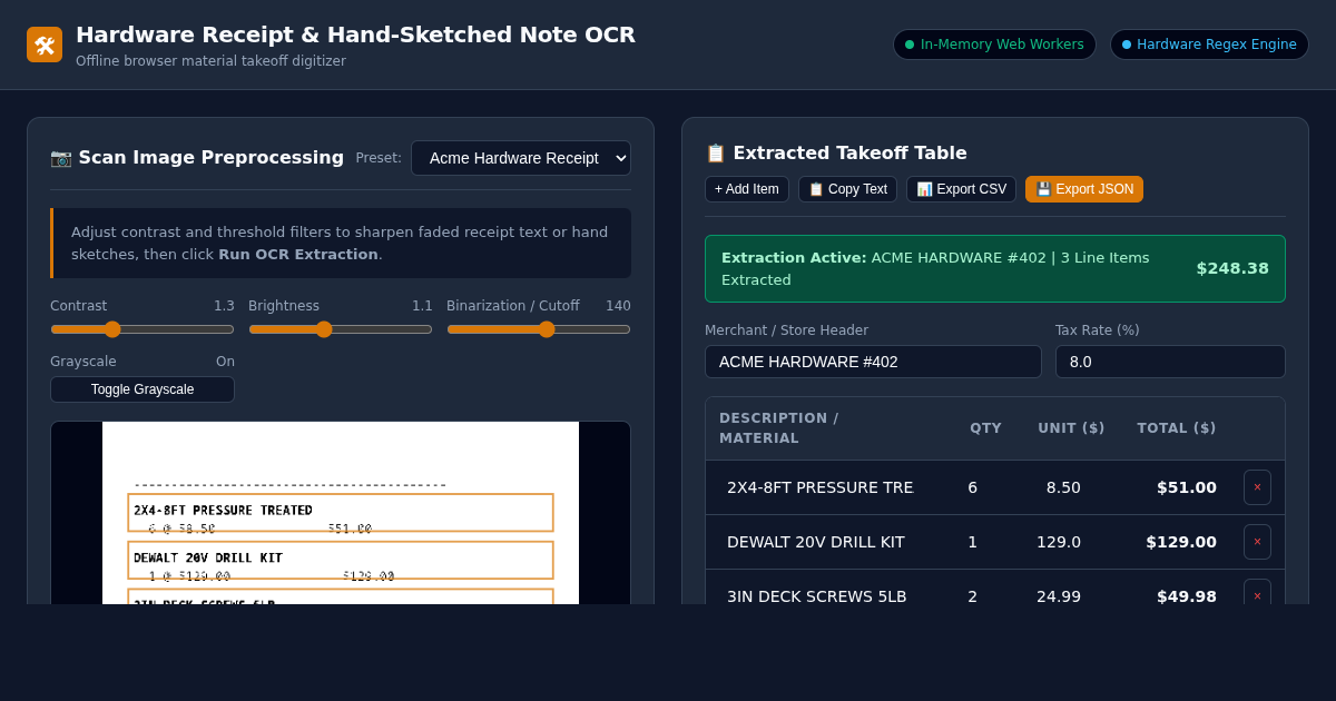 Hardware Receipt & Hand-Sketched Note OCR Digitizer preview
