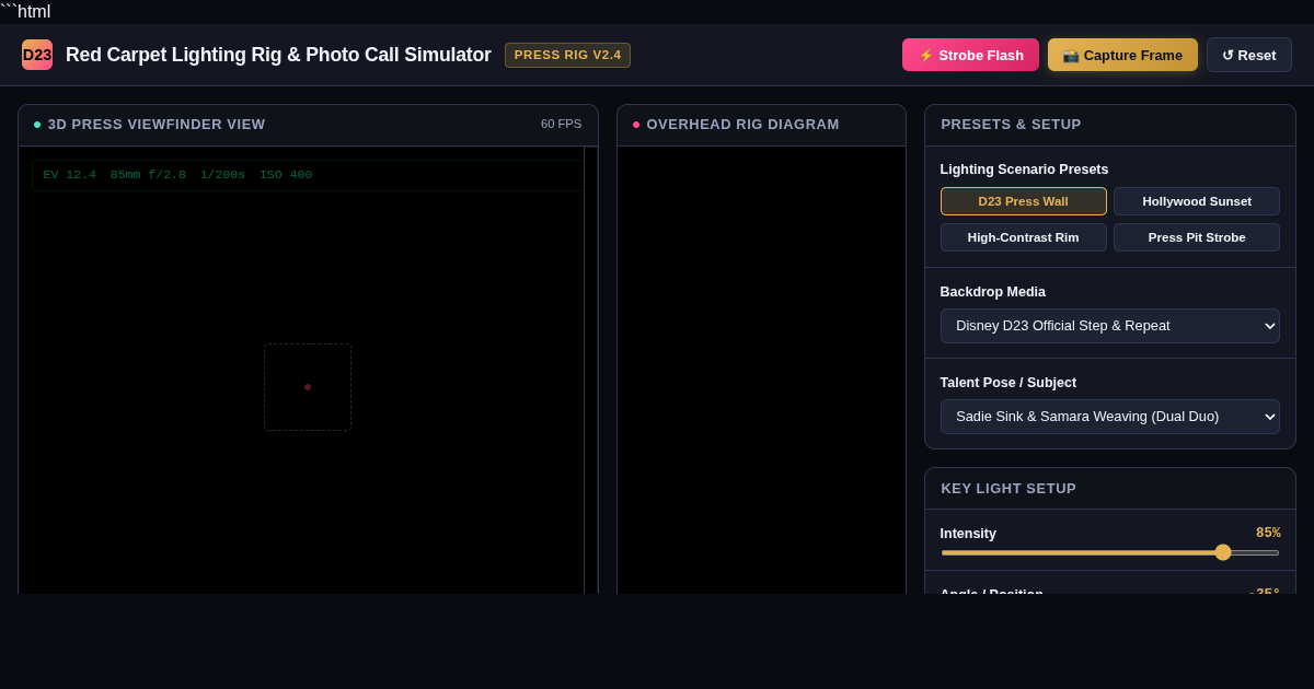D23 Red Carpet Lighting Rig & Photo Call Simulator preview