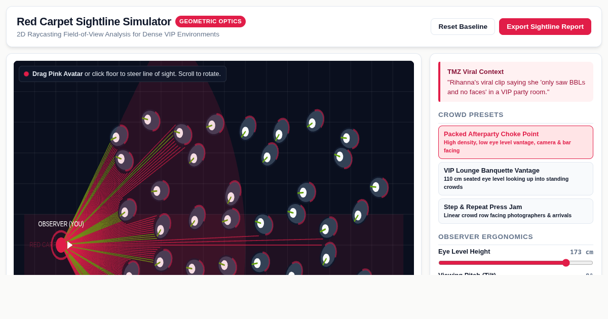 Red Carpet Sightline Simulator | Optics of VIP Crowd FOV preview