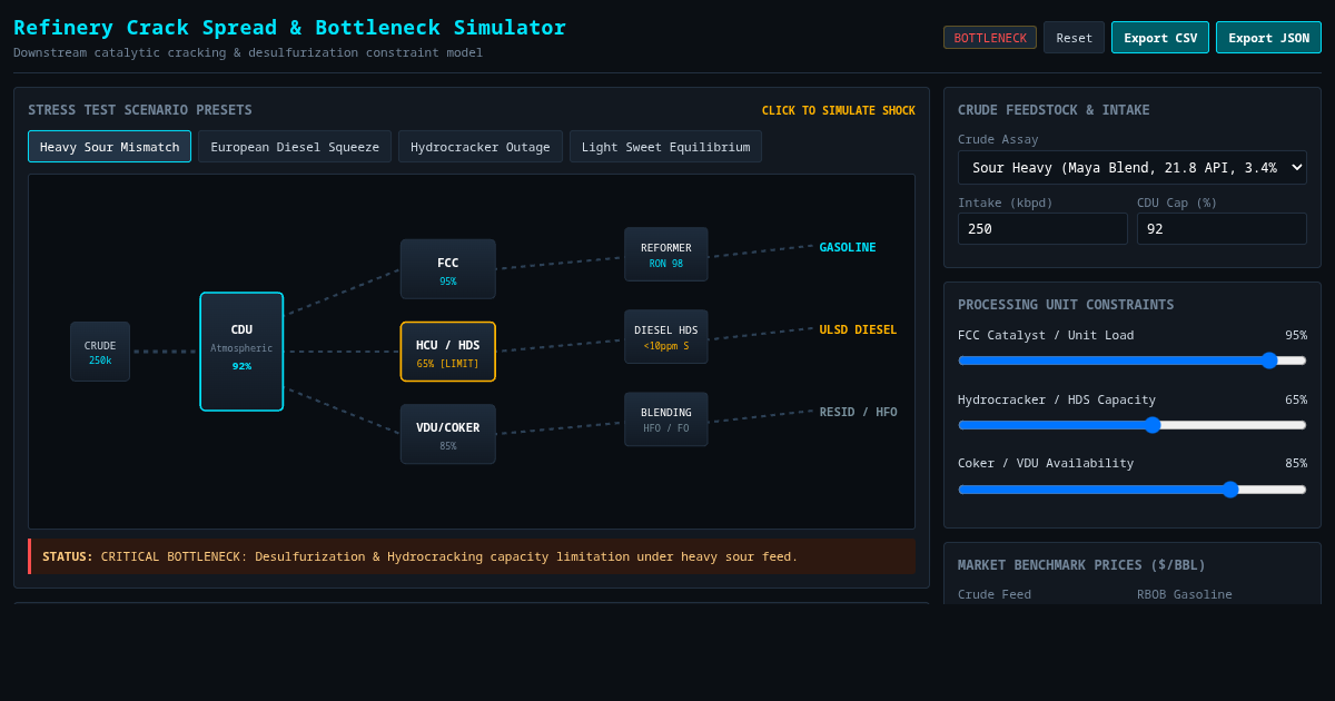 Refinery Crack Spread & Bottleneck Simulator preview