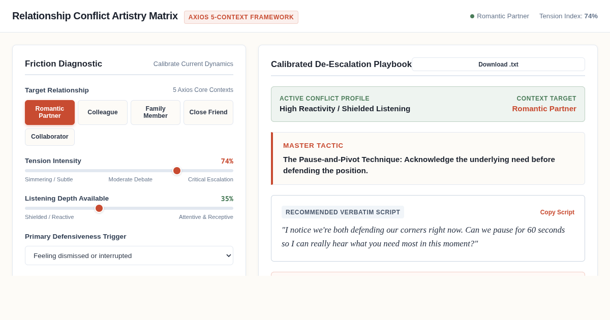 Relationship Conflict Artistry Matrix | Axios 5-Context Diagnostic preview