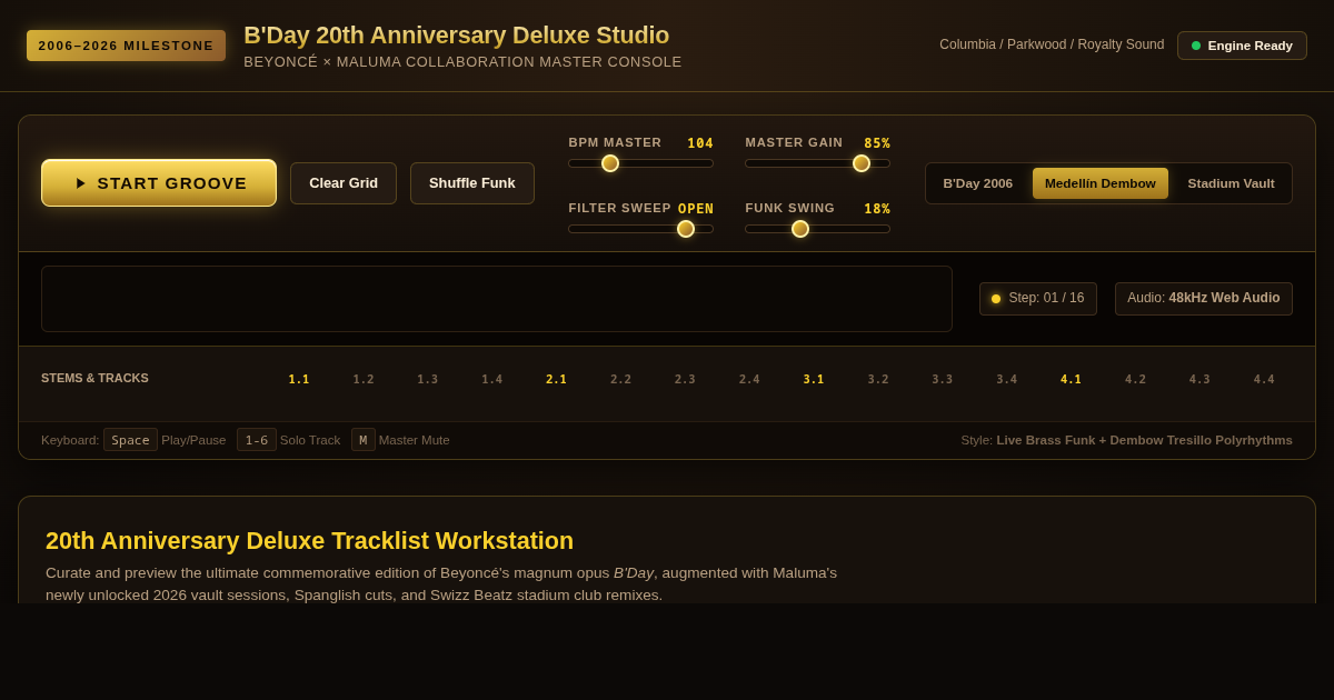 B'Day (2006–2026) 20th Anniversary Deluxe Remix Studio & Tracklist Builder preview