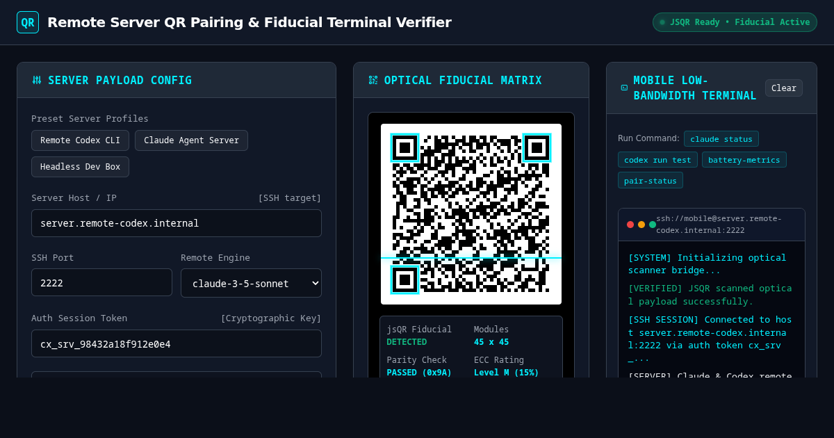 Remote Server QR Pairing & Fiducial Terminal Verifier preview