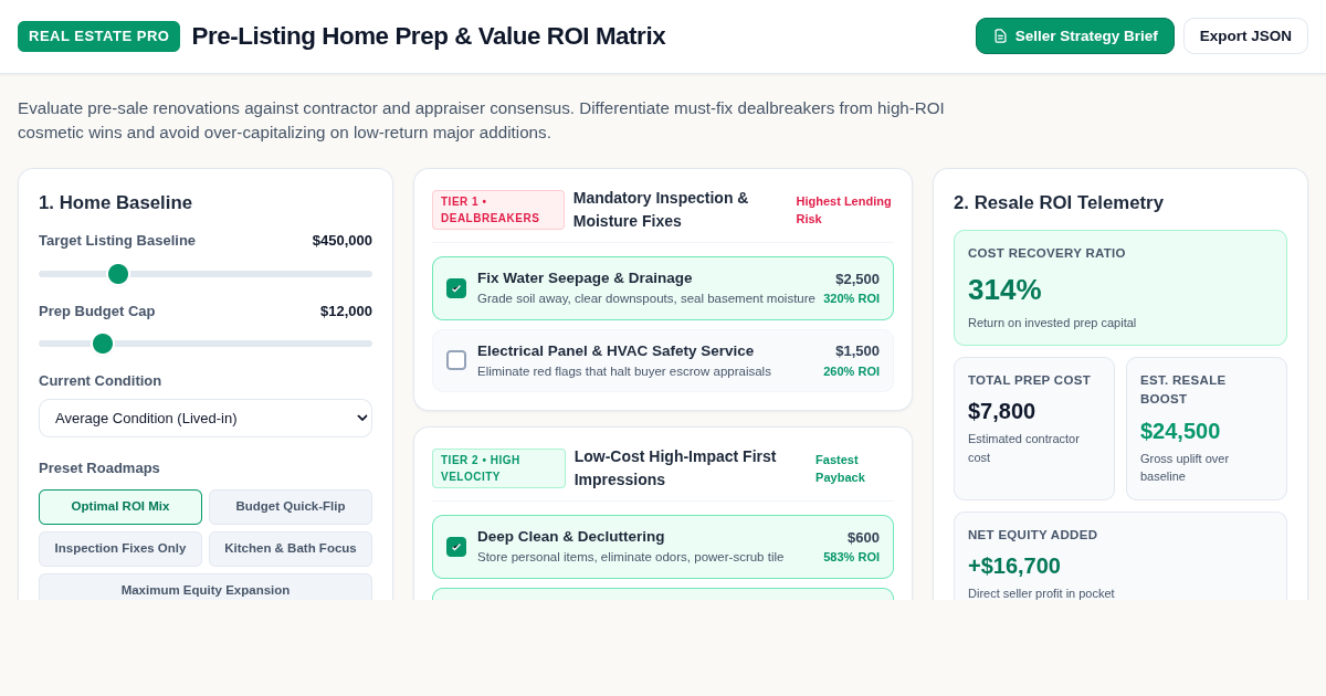 Pre-Listing Home Prep & Value ROI Matrix | Maximum Resale Strategy preview