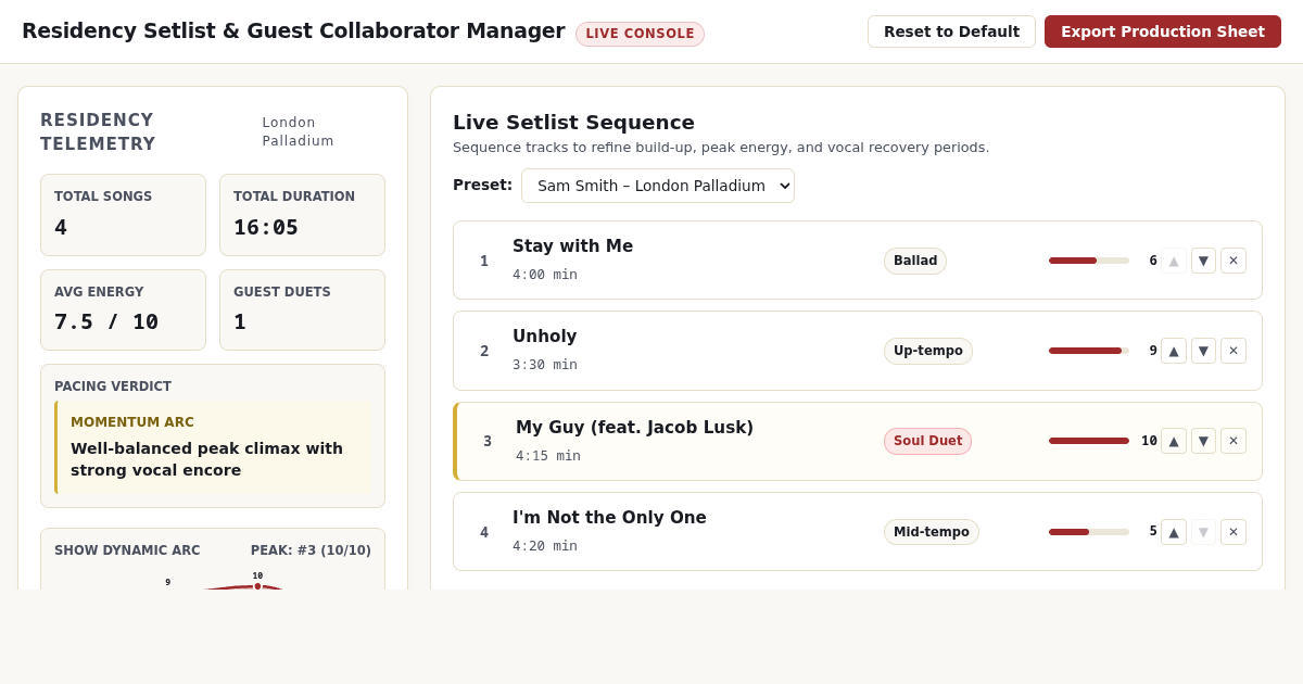 Residency Setlist & Guest Collaborator Manager preview