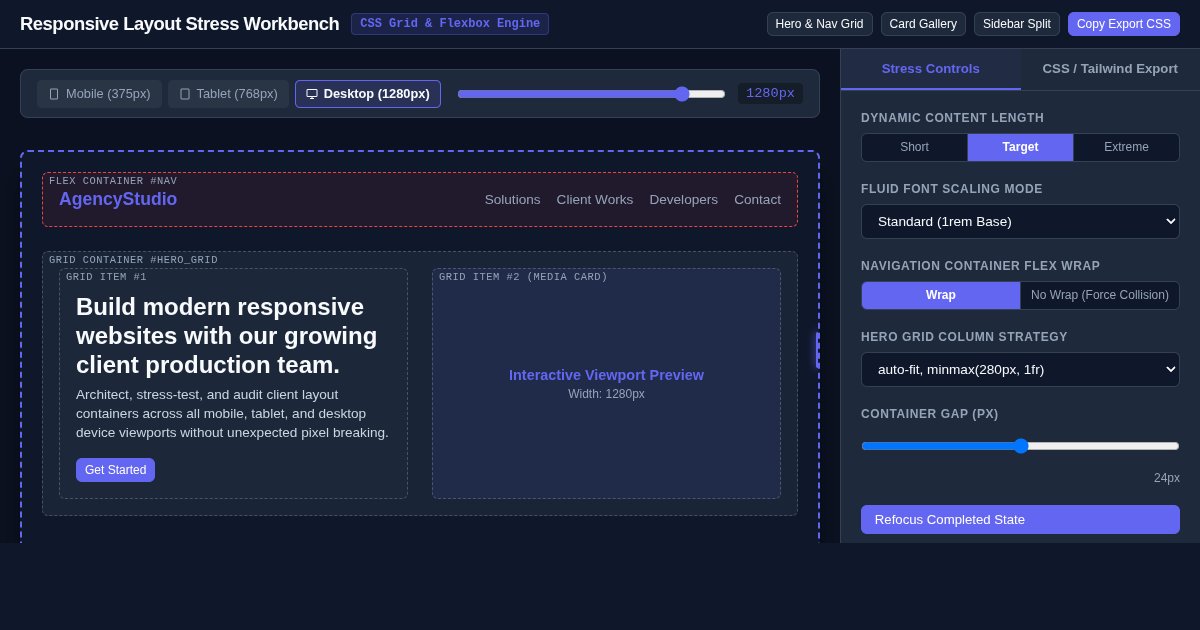 Responsive Layout Stress Workbench | Client Layout Tester & CSS Code Generator preview