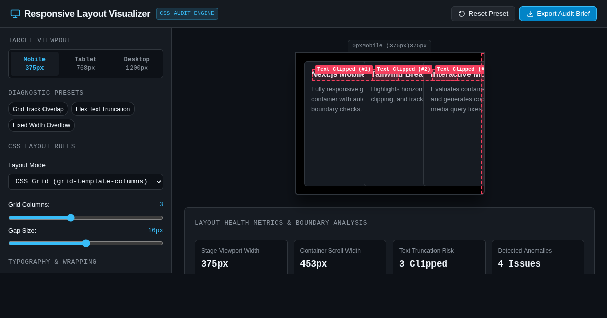 Responsive Layout Breakpoint Visualizer & CSS Diagnostic Tool preview