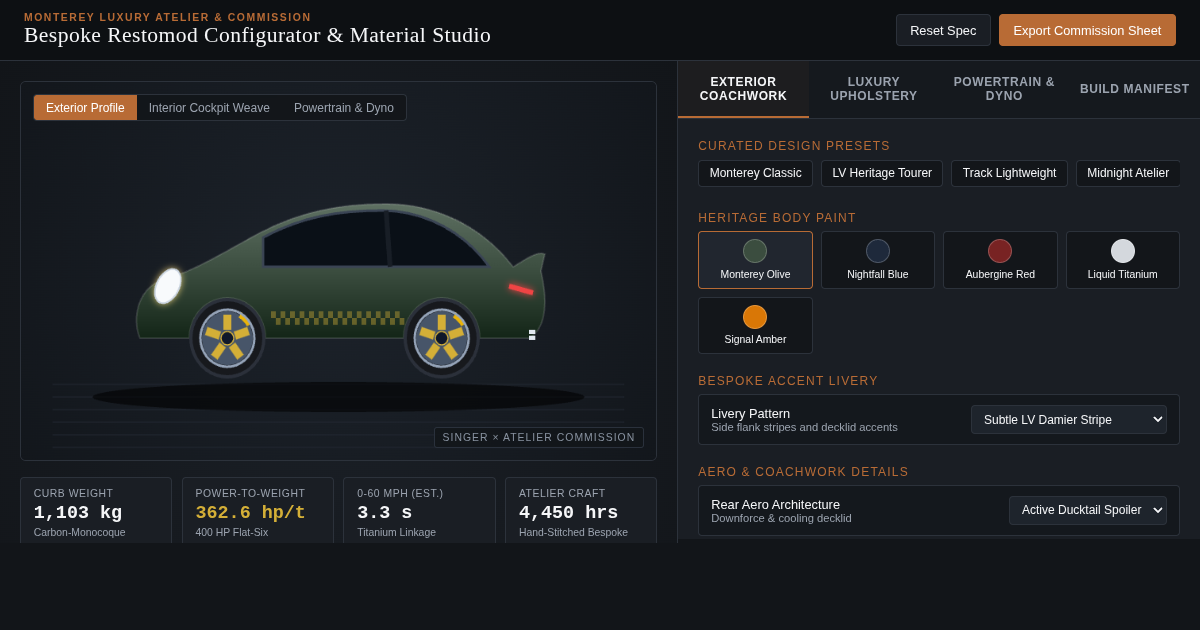 Bespoke Restomod Configurator & Material Studio | Porsche 911 Singer Commission preview