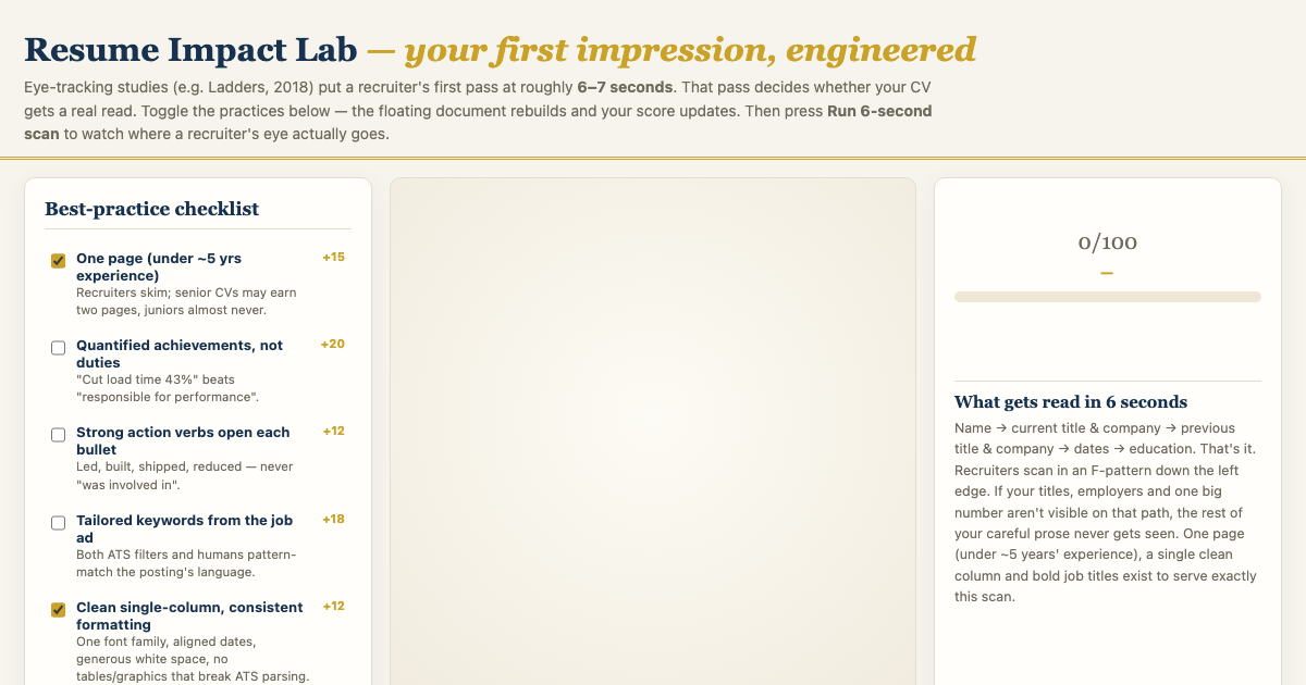 Resume Impact Lab - score your CV like a recruiter preview