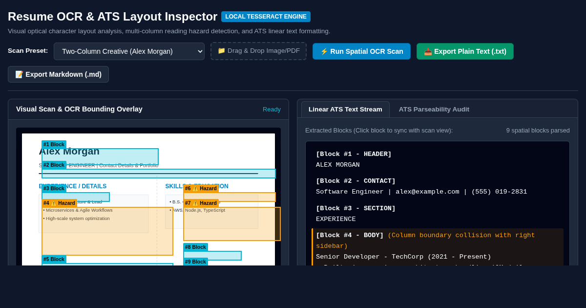 Resume OCR & ATS Layout Inspector preview